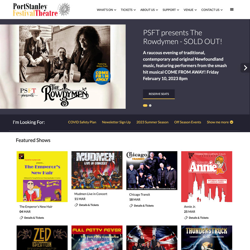 Port Stanley Festival Theatre website homepage